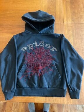 🔥 Authentic Sp5der Rhinestone Web Hoodie Black with Red Rhinestones